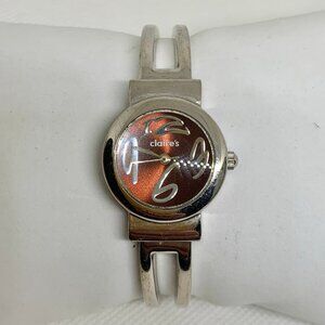 Claire’s women watch silver tone cuff bracelet Quartz analog 24mm 5.75” running